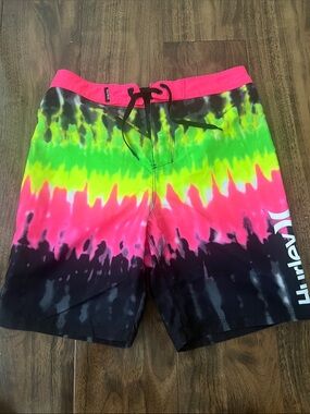 Brand New Hurley Boys Neon Tie-Dye Swim Trunks - 26 Waist